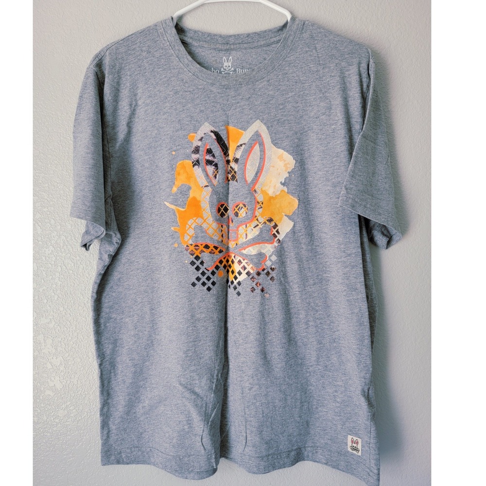 Psycho Bunny Men's Graphic T-Shirt Gray Large Bunny Logo Short Sleeve
